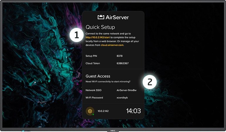 AirServer quick setup screenshot.